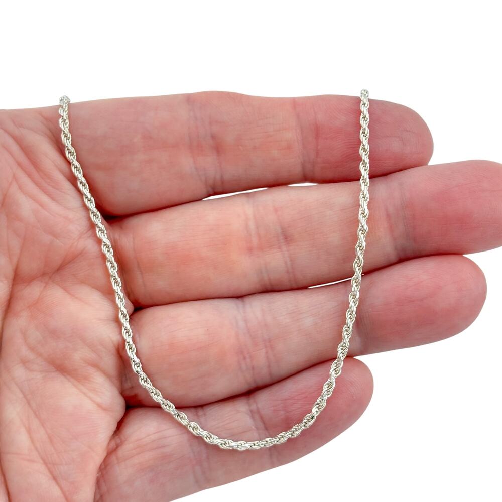 Vintage Italian Sterling Silver 925 Rope Link Chain Necklace 18"
